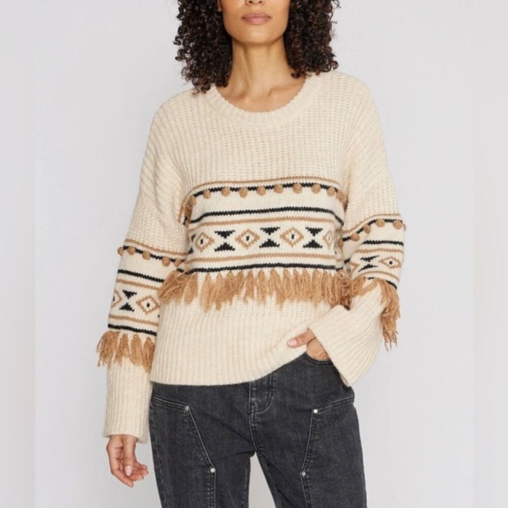 Driftwood x Free People Tasseled Geo-Print Dropped Shoulder Sweater Sz S